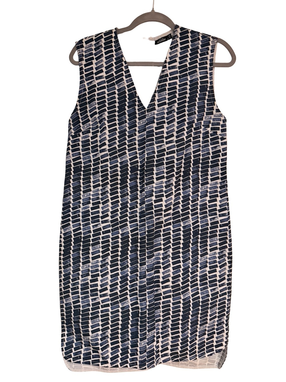 Kate Spade Sleeveless Navy & White Patterned V-Neck Dress